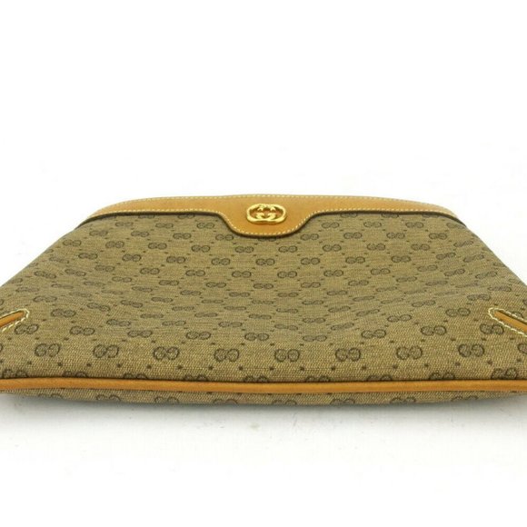 GUCCI Poach Micro GG Beige PVC ~ Leather Authentic USED - Picture 5 of 8